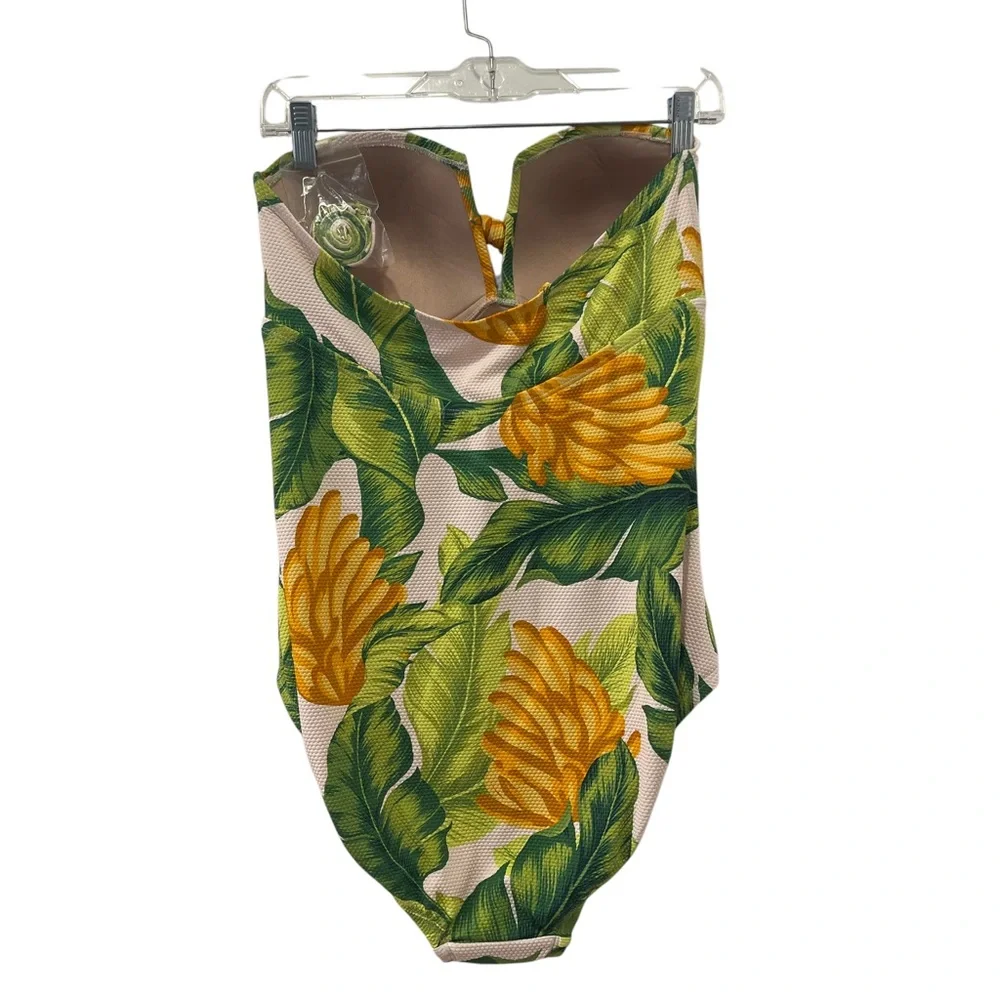 NWT Kona Sol Banana Pique Bandeau Full Coverage One Piece Swimsuit Sz L